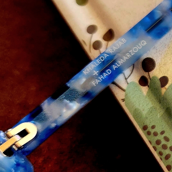 LINDA FARROW GALLERY KHALEDA RAJAB+FAHAD Cat Eye Blue Marble SUNGLASSES RARE NEW - Picture 8 of 16